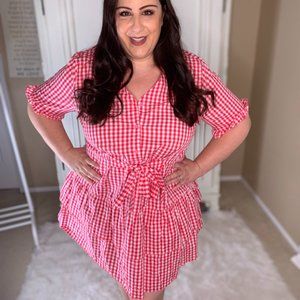 NWOT Plus Size Adorable Red White Gingham Ruffle Dress 3X